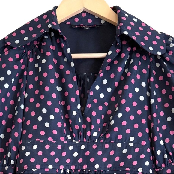 BSTSEY JOHNSON Vintage 100% Silk Retro Feminine Polka Dots Y2K Babydoll Dress 0 - Picture 3 of 10